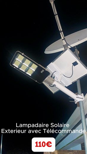 [𝗗𝗘𝗦 𝗣𝗥𝗢𝗦 𝗘́𝗤𝗨𝗜𝗣𝗘𝗡𝗧 𝗟𝗘𝗦 𝗣𝗥𝗢𝗦] 👷 Lampadaire Solaire Extérieur avec Télécommande Puissance : 400 W – 4500 Lumens Profitez d’un éclairage puissant et durable grâce à ce lampadaire solaire doté d’une autonomie de plus de 12 heures après seulement 6 heures de charge. Avec une durée de vie pouvant atteindre 50 000 heures, il ne nécessite aucun câblage, ce qui vous permet d’économiser sur les frais d’installation, d’entretien et sur votre facture d’électricité ! Prix : 110 € 📍 2