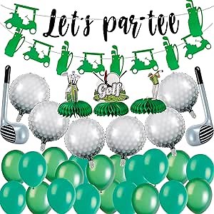 Golf Birthday Party Decorations - 33pcs Golf Themed Party Decorations, Golf Birthday Party Supplies, 20pcs Golf Balloons&2pcs Golf Banner&3pcs Golf Honeycomb Pendulum&8pcs Golf Golf Clubs Decorations