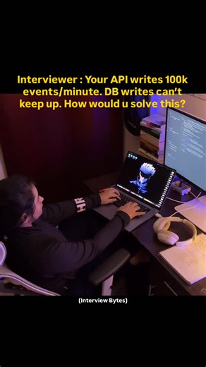 Ritika Singh on Instagram: "Interview Warm up @thelonercodergirl ⚡️ Approach ⬇️ • Introduce a distributed message queue (Kafka/Kinesis) to decouple writes from the API. • API sends events to Kafka instantly → non-blocking, low latency. • Use consumer groups for parallel processing and controlled DB write throughput. • Add batching + bulk inserts to reduce DB pressure. • Use sharding or partitioning for horizontal DB scale. • Add backpressure and DLQ (SQS) for failed events. Tech Choices 🔥🚀 • K