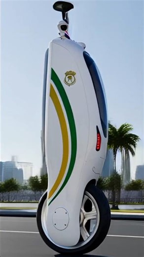 Futuristic Police Patrol on a Single-Wheel Vehicle