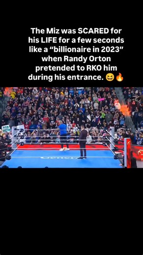 Pro Wrestling Stream on Instagram: "The Miz was SCARED for his LIFE for a few seconds like a “billionaire in 2023” when Randy Orton pretended to RKO him during his entrance. 😆🔥 #wwe #prowrestling #wrestling #wwememes #wweraw #randyorton #rko #romanreigns #johncena"
