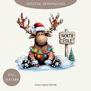 Christmas Moose PNG Clipart: North Pole Reindeer (digital Download) - Etsy