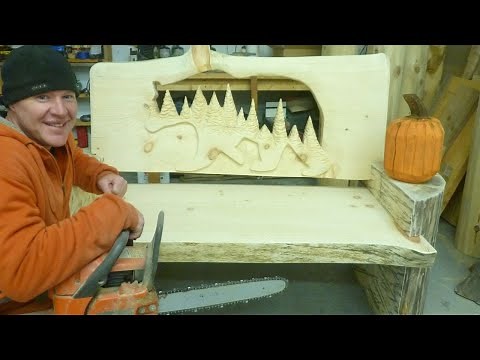 Chainsaw Carving A Bear Bench!! Carving Giveaway!!