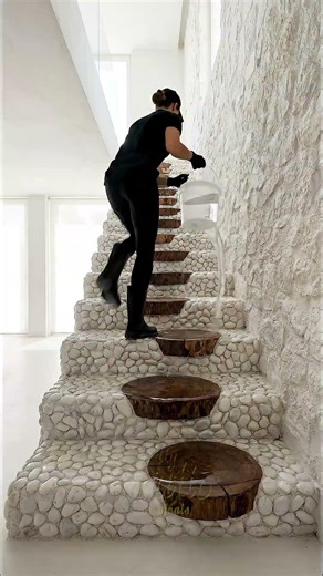 Rustic Stone & Wood Slice Luxury Staircase Makeover