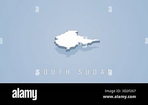 White three dimensional political map of south sudan rotating against light blue background, showcasing countrys geographical shape and territorial boundaries