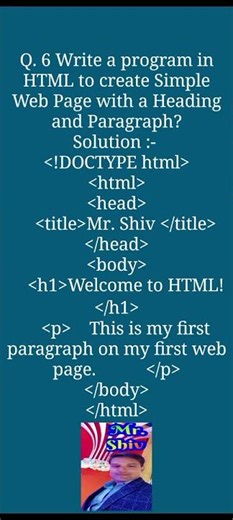 write a program in HTML to create a simple web page with a heading and paragraph?