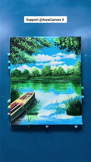 Beautiful Lake Boat Landscape Acrylic Painting 🚣 | Easy Nature Canvas Painting 🎨✨