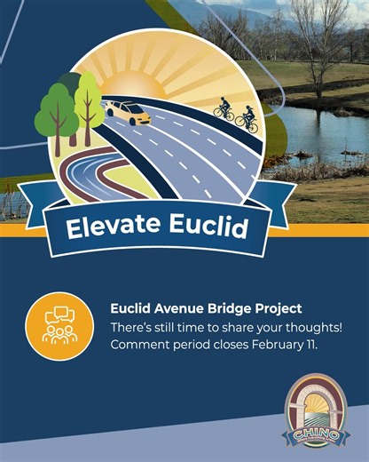 City of Chino on Instagram: "Missed the Euclid Avenue Bridge Project Public Scoping Meetings? You can still share your input! 📢 The City of Chino welcomes community feedback as part of the public scoping process. 📝 Public comments are accepted through February 11, 2026. Learn more and submit comments here: 🔗 www.cityofchino.org/euclid (link in bio) Your input helps guide the future of Euclid Avenue!"