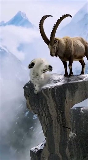 Snow Leopard vs. Goat on Vertical Cliff! #leopard #snowleopard #goat #wildlife