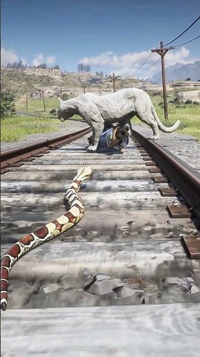 Snake Saves Man From Mountain Lion on Railway! 🐍🦁🚂😱 RDR2 #shorts