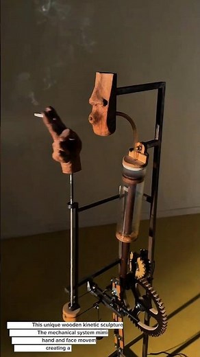 Incredible Wooden Kinetic Sculpture | Mechanical Smoking Hand & Face Automaton in Action