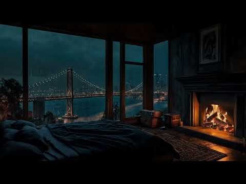 Rainsound City Window 🌃 Luxury City Rain Ambience with Fireplace for Peaceful Night Sleep