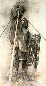 Howard TERPNING " Guarding the Lodge (artist Proof) " Paper PRINT 41" X 22" Native American Blackfoot Warrior Medicine Bundles - Etsy