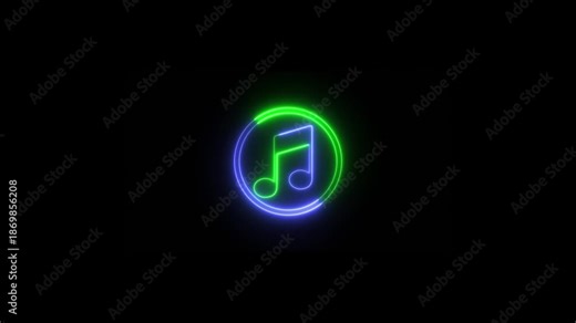 music icon. Glowing neon music icon isolated on black background. HD Video motion.