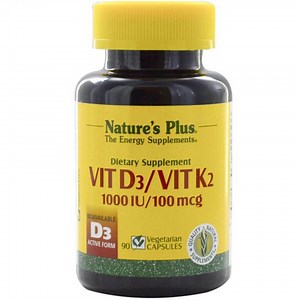 Nature's Plus Vit D3/ Vit K2 Βιταμίνη για Ενίσχυση του Ανοσοποιητικού & την Υγεία των Οστών 1000iu 90 φυτικές κάψουλες