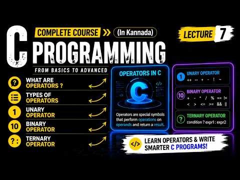Operators in C | Unary, Binary & Ternary Operators Explained | C Programming in Kannada | Lecture 7