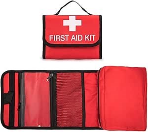 First Aid Bag Tote Empty Small First Aid Kit Bag Outdoor Travel Rescue Pouch First Responder Medicine Bag Pocket Container for Car Home Office Sport Outdoors (Red Foldable)