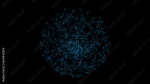 Ball filled with particles bouncing off the walls, whirling and rotating particles, neon sparkles, fantastic background, 3D ball of neon balls, a fashionable background of blue flying partices