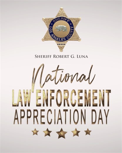 On January 9, National Law Enforcement Appreciation Day, we pause to say thank you to the men and women who chose a profession that truly makes a difference. Your sacrifice, service, and commitment to our communities do not go unnoticed. To our sworn personnel and professional staff working behind the scenes, your dedication keeps Los Angeles County safe and strong. We are grateful for all that you do. Your service matters, and our community appreciates you. #NationalLawEnforcementAppreciationDa