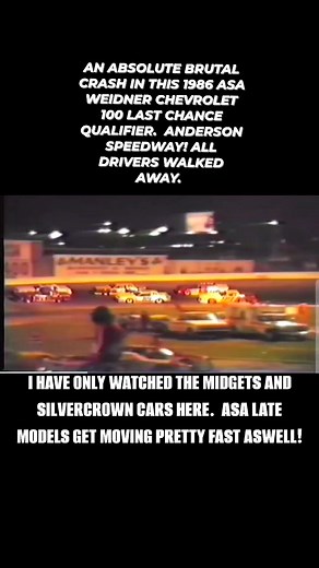 AN ABSOLUTE BRUTAL CRASH IN THIS 1986 ASA WEIDNER CHEVROLET 100 LAST CHANCE QUALIFIER. ANDERSON SPEEDWAY! ALL DRIVERS WALKED AWAY . # #NASCAR #MarkMartin #grassroots #legendsneverdie #legend | pronyne motorsports museum