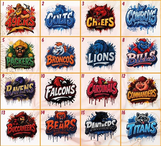 32 Graffiti Drip Football Team Logo DTF Transfer: Ready to Press - Etsy