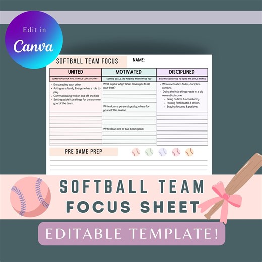Editable Softball Team Goal Sheet, Canva Template (digital Download) - Etsy Australia