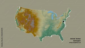 Minnesota, state of United States mainland, with its capital, localized, outlined and zoomed with informative overlays on a relief map in the Stereographic projection. Animation 3D Stock Video