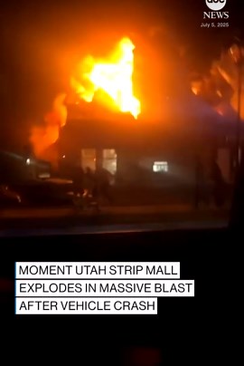 Moment a Utah strip mall explodes after vehicle crash