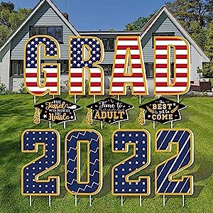 Upgraded 2022 Graduation Yard Sign Stakes, Ehoduolo Personalized XL Outdoor Graduation Lawn Decorations Extra Large Yard Signs for Class of 2022 Congrats Grad Greetings(Blue&Red)