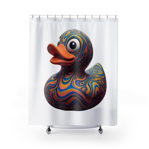 Swirl Rubber Crazy Duck Shower Curtain | Psychedelic Bath Decor White Wxh 180 X 190 Cm - Etsy