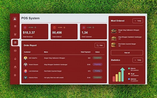 【代码】VueJS3-Vitejs-Tailwind CSS UI设计，POS系统| Javascript-HTML-CSS |弧形侧边栏