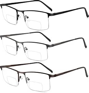3 Pack Bifocal Reading Glasses for Men,Lightweight Metal Half Frame Clear Top Bi-focal Readers with Spring Hinge+2.75