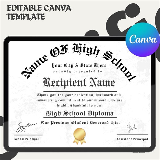 Editable High School Diploma Template, Homeschool Diploma Template, Diploma Replica Template, Graduation Gift Diploma, Instant Download - Etsy