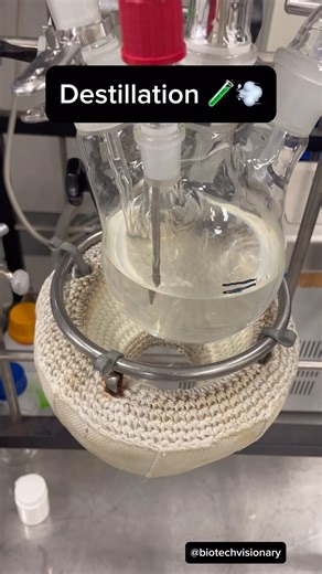 @biotechvisionary on Instagram: "Distillation steps: 1. preparation: pouring the mixture into the distillation flask. 2. heating: Heating the mixture to boiling point. 3. vaporisation: vaporisation of the components according to their boiling points. 4. vapour transport: vapour rises through the riser pipe into the cooler. 5. condensation: Vapour is condensed in the cooler. 6. collection: Condensate is collected in the collecting vessel. 7. monitoring: control of the temperature to separate the 