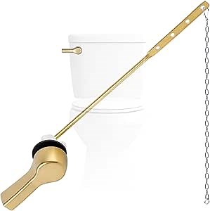 Hygie Rinse Metal Toilet Handle Replacement, Universal Front Mount, Brushed Gold Toilet Lever Flusher with Stainless Steel Flapper Chain, Toilet Repair Kit