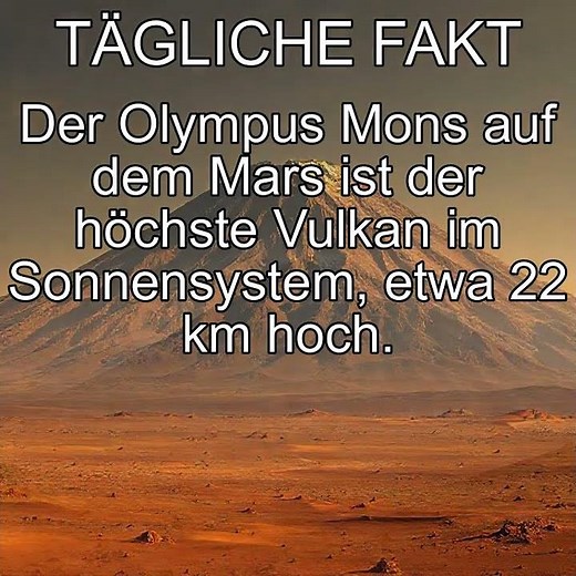 Der Olympus Mons auf dem Mars ist der höchste Vulkan im Sonnensystem, etwa 22 km hoch.