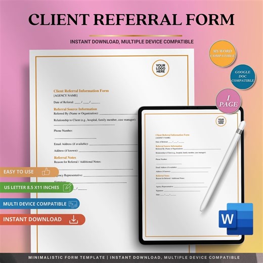 Client Referral Form Template, Editable Word Document, Business Intake Form - Etsy