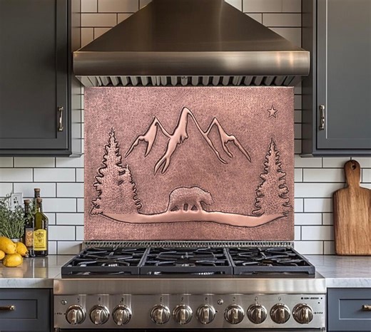 Hand Hammered Copper Bear Mountain Backsplash Tile Mural, Forest Wildlife Copper Wall Art - Etsy