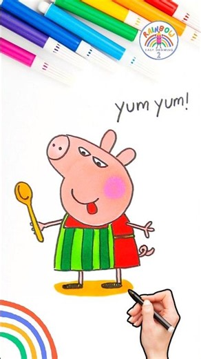 Peppa Pig Simple Drawing | How to Draw Peppa Pig Cooking Wow 🌈🐽 #peppapig #drawing
