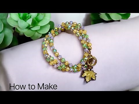 How To Make A Multi Wrap Beaded Bracelet | Sparkly Crystal Beads & Leaf Pendant Tutorial