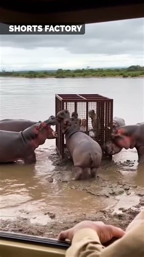Hippos Confront Safari Cage