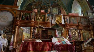 Old icons in the ancient cathedral. Christian church.