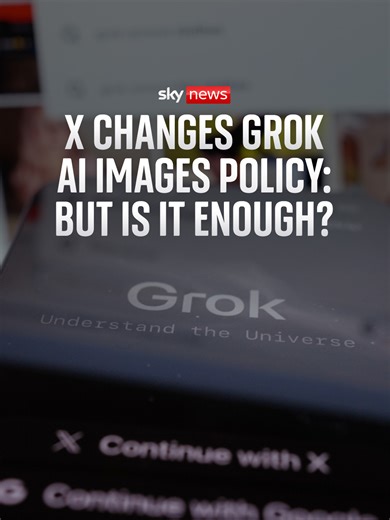Technology secretary Liz Kendall says Ofcom could block X services if they breach the Online Safety Act. It's after X's Grok AI image editing tool was limited to paid subscribers in response to people using it to create child sexual abuse imagery. #skynews #grok #x #ai