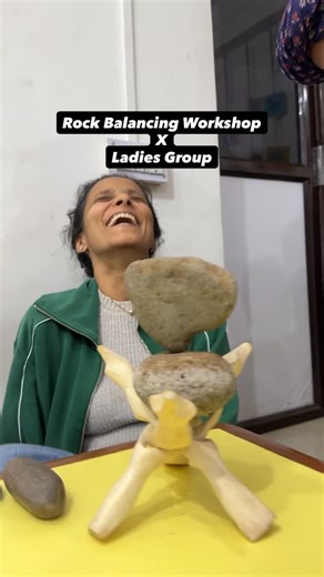 Teaching the art of rock balancing to see unimaginable emotions of ladies Group at Cafe Mhuzo Goa Led by Gautam Vaishnav a balance Artist from India who has trained more than 20,000 students and taken more than 400 workshops around India from schools, colleges, Corporate and NGO’s, and spreading the art of rock balancing in India. [rock balance Workshop, rock balancing workshop, rock balance artform, rock balance art formation, rock balancing for meditation, workshop for meditation, workshop for