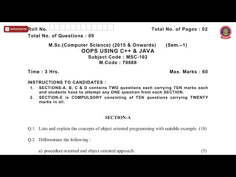 MSC CS 1ST SEM OOPS USING CPP AND JAVA MAY 2019 | PTU
