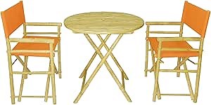 Statra Set Of 2 Pottery Director Chairs And 1 Round Bamboo Table, 35" H x 32" W x 83" D