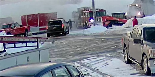 New York firehouse collapses under heavy snow with firefighters on roof narrowly avoiding injury