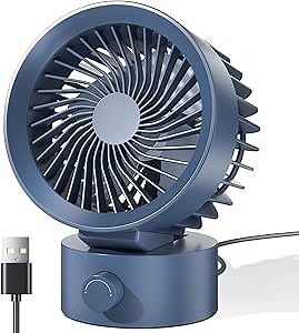 USB Desk Fan Small Quiet, Stepless Speed Flexible Adjust Mini Fans for Home Office Dorm Desktop, Portable Travel Fan Personal Cooling, Plug In USB Powered, Blue