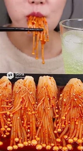 Spicy Enoki Mushroom Mukbang | ASMR Crunchy Eating Sounds