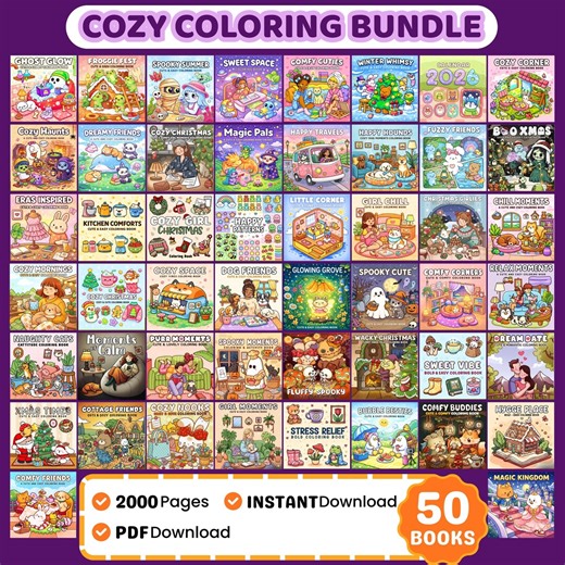 Cozy Coloring Book Bundle, 2000  Pages (PDF Download) - Etsy